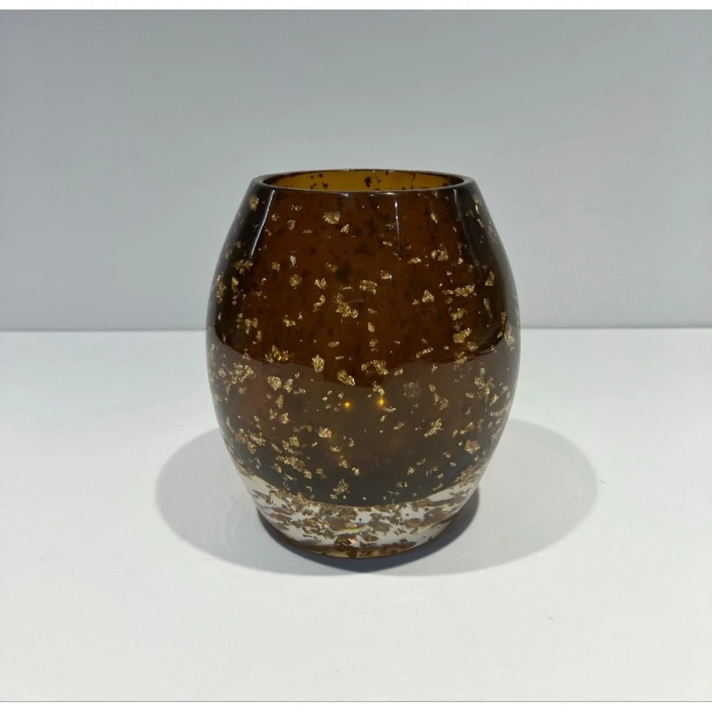 Nicole Miller MCM Style Brown With Gold Flakes Lucite Votive Candle Tea Light